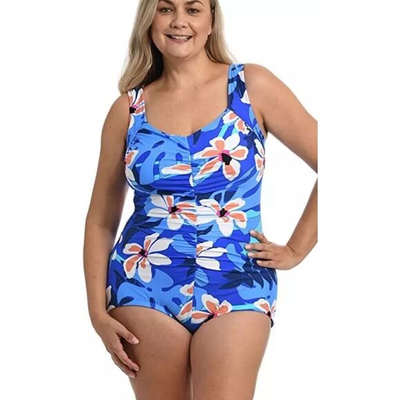 Maxine Of Hollywood Womens Floral Ruched Front One Piece‎ Swimsuit Size 18W - Picture 1 of 11